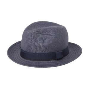 Stewart of Scotland Navy Blue Straw Fedora Size L/XL